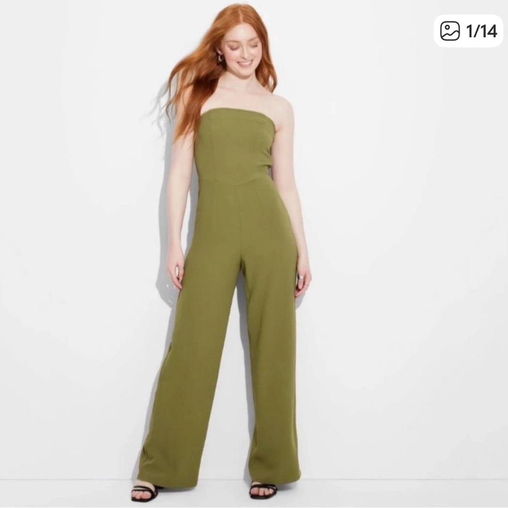 Wild Fable Olive Green Strapless Jumpsuit